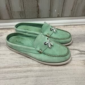 LL Bean Womens Leather Slip On Comfort Shoes Moccasins Mules Mint Size 7.5